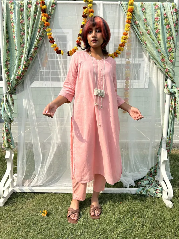 Salmon_Rose_Cotton_Kurta_Paired_With_Matching_Pant_-_XXL