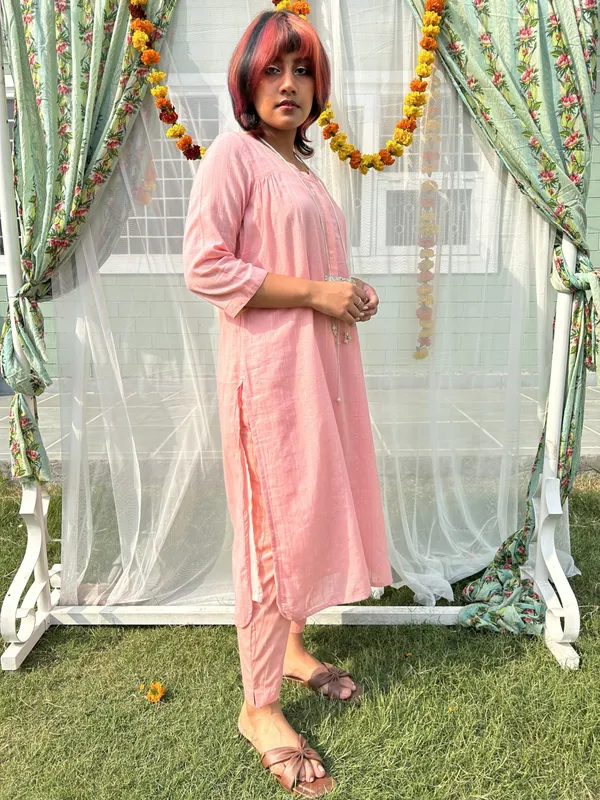 Salmon_Rose_Cotton_Kurta_Paired_With_Matching_Pant_-_XXL