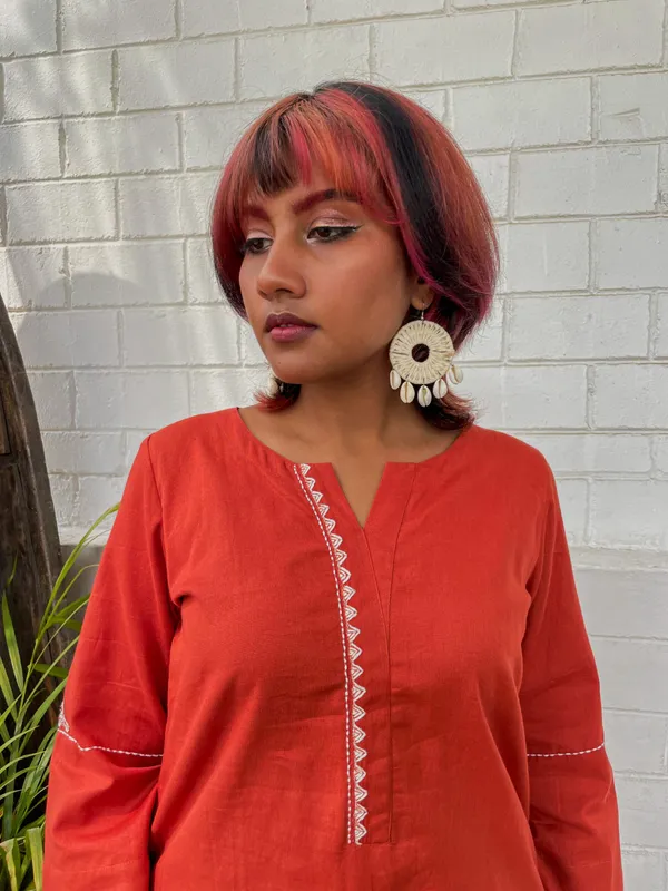 Orange_Embroidered_Cotton_Kurta_Co-ord_-_XXL
