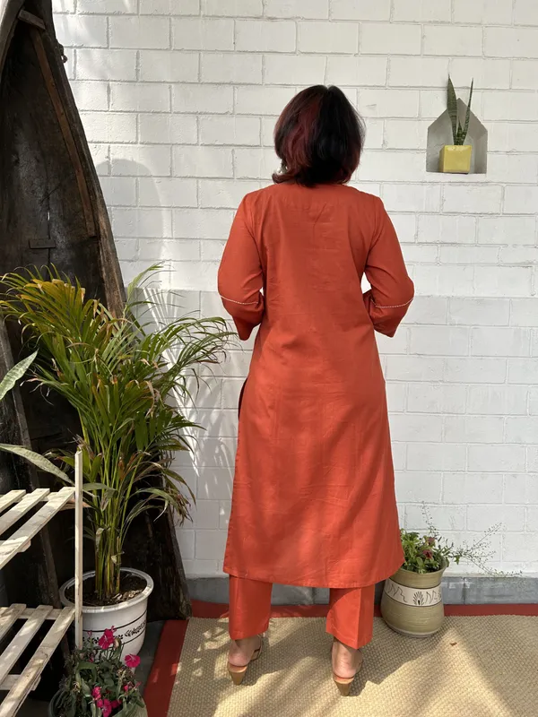 Orange_Embroidered_Cotton_Kurta_Co-ord_-_XXL