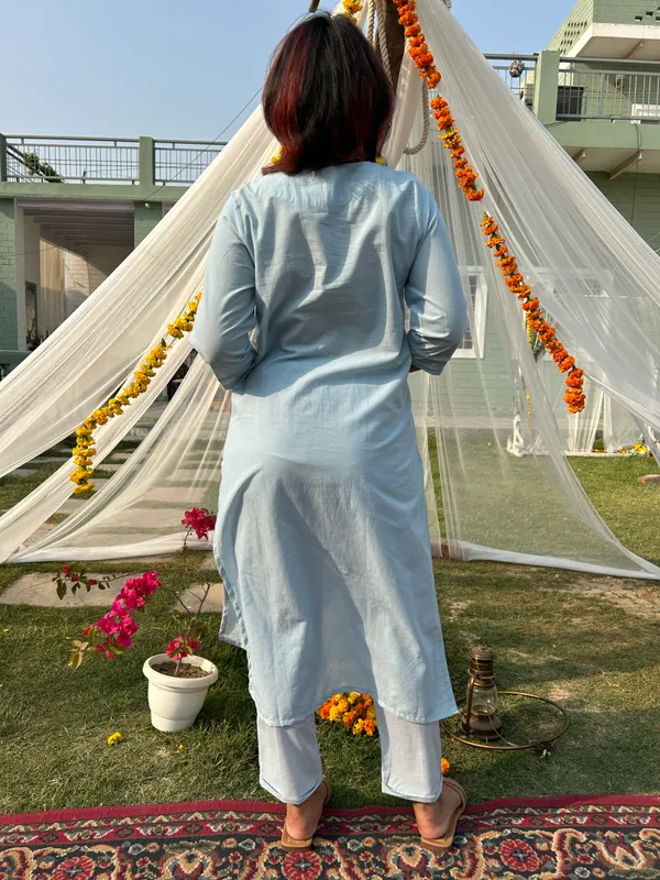Sky_Blue_Lucknowi_Embroidered_Cotton_Kurta_Paired_With_Matching_Pant_-_XXL