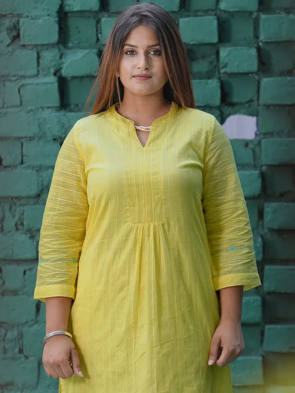 Lemon_Yellow_Embroidered_Cotton_Kurta_with_White_Pant_-_Set_of_2_-_XXL