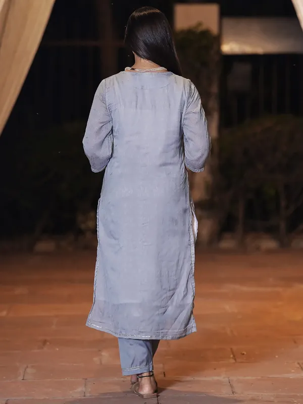 Greyish_Blue_Embroidered_Cotton_Silk_Kurta_with_Lace_Pant_-_Set_of_2_-_XXL