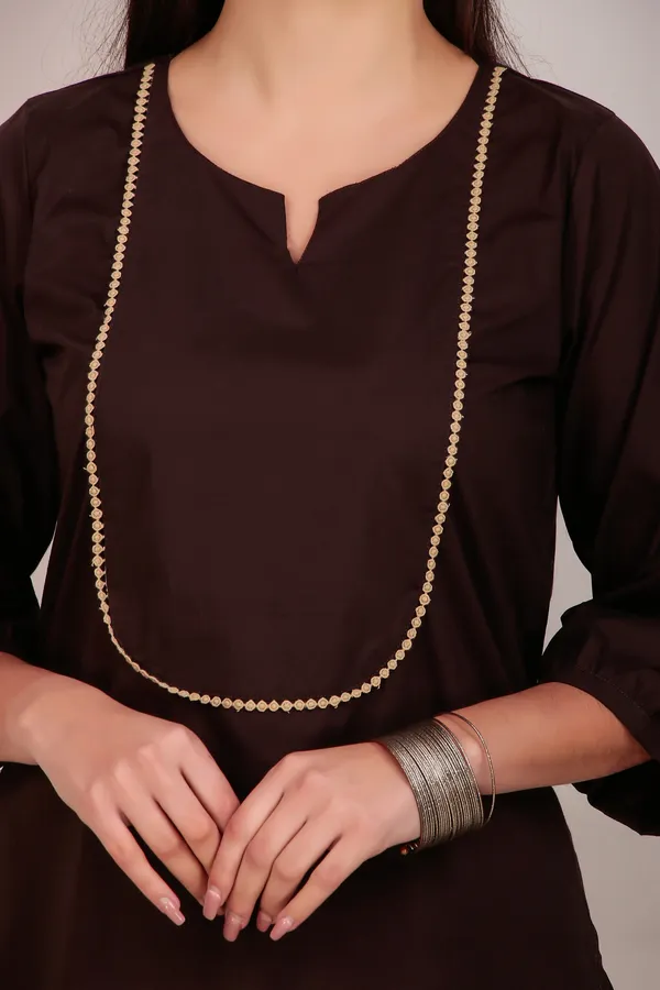 Short_Brown_Cotton_Kurti_With_Lace_Work_With_Pant_-_XXL