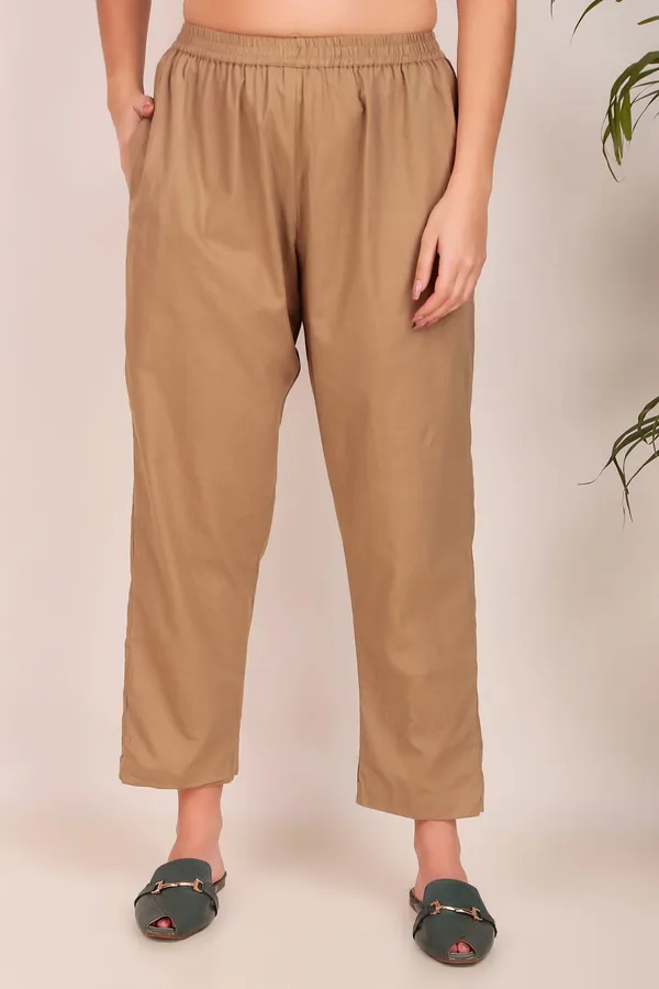 Short_Brown_Cotton_Kurti_With_Lace_Work_With_Pant_-_XXL