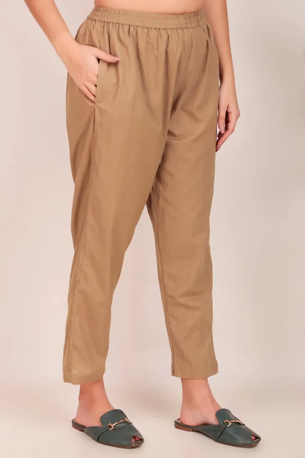 Short_Brown_Cotton_Kurti_With_Lace_Work_With_Pant_-_XXL