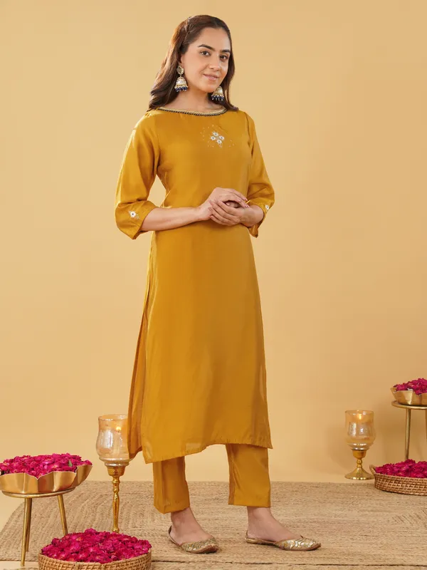 Mustard_Embroidered_Silk_Blend_Kurta_with_Pant_and_Dupatta(Set_of_3)