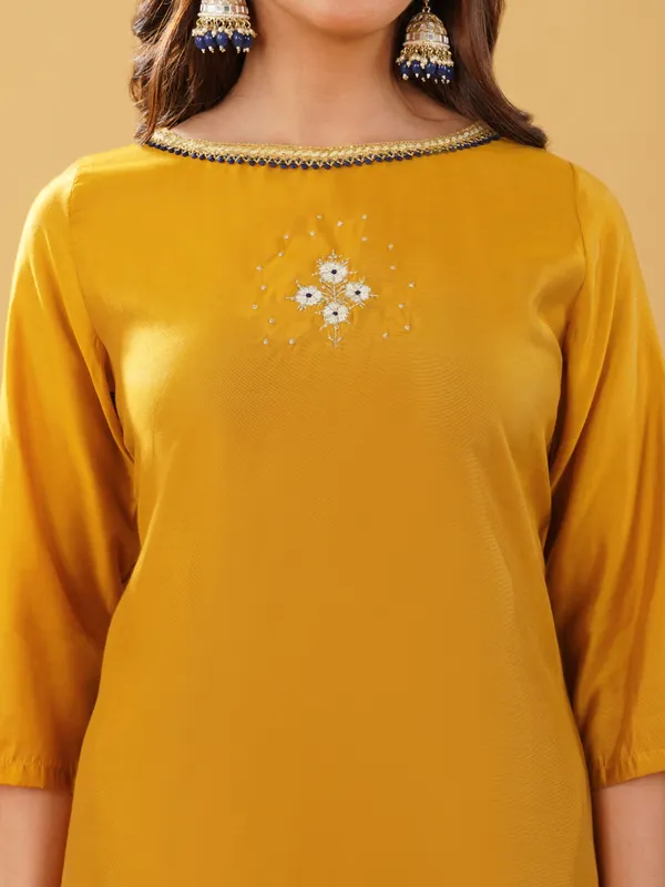 Mustard_Embroidered_Silk_Blend_Kurta_with_Pant_and_Dupatta(Set_of_3)