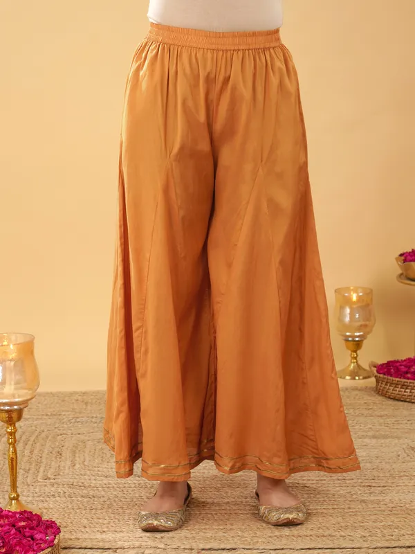 Mustard_Embroidered_Silk_Blend_Short_Kurta_with_Plazzo(Set_of_2)