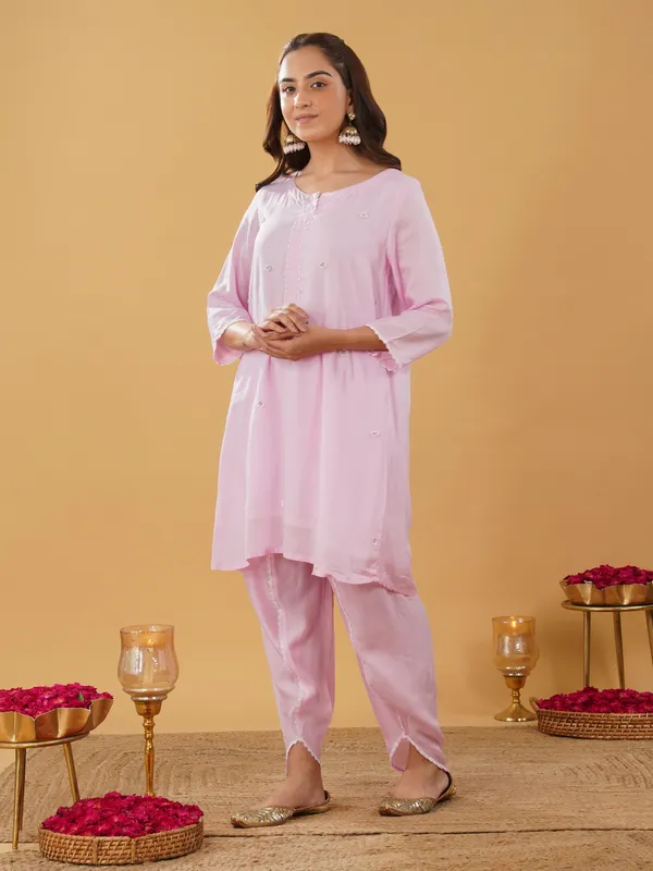 Pink_Embroidery_Short_Kurta_with_Tulip_Pant_and_Dupatta(Set_of_3)