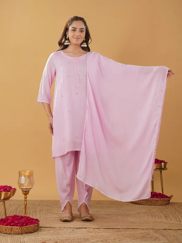 Pink_Embroidery_Short_Kurta_with_Tulip_Pant_and_Dupatta(Set_of_3)