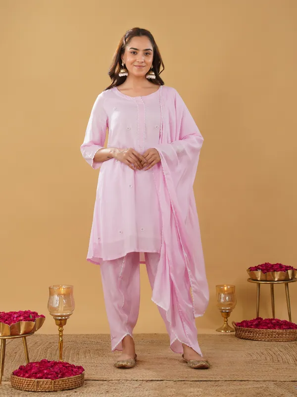 Pink_Embroidery_Short_Kurta_with_Tulip_Pant_and_Dupatta(Set_of_3)