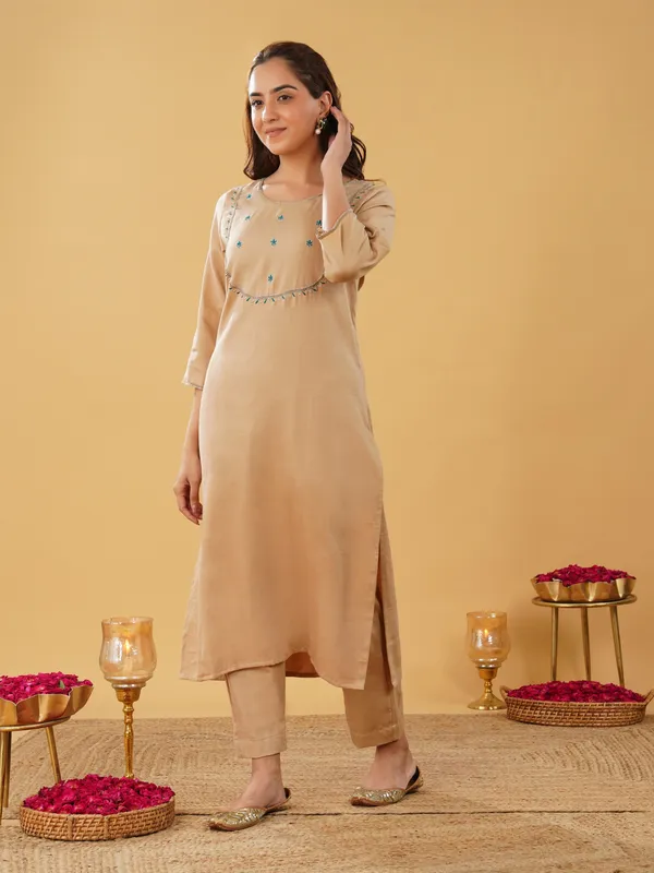 Beig_Embroidery_Kurta_with_Pant_(Set_of_2)