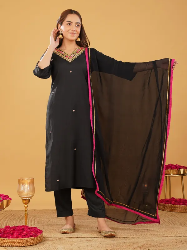 Women_Gorgeous_Black_Embroidered_Kurta_with_Pant_and_Dupatta(Set_of_2)