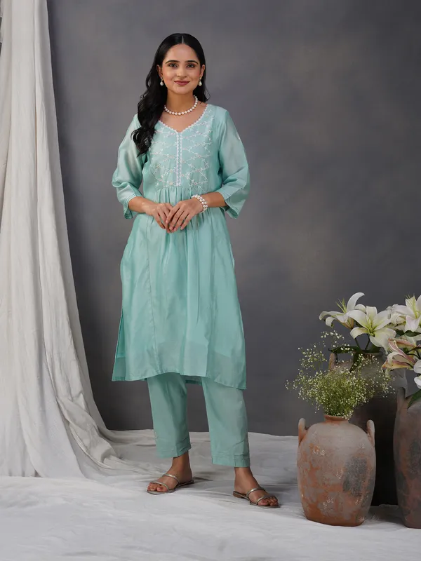 Sea_Green_Embroidered_Chanderi_Kurta_Paired_With_Matching_Pant