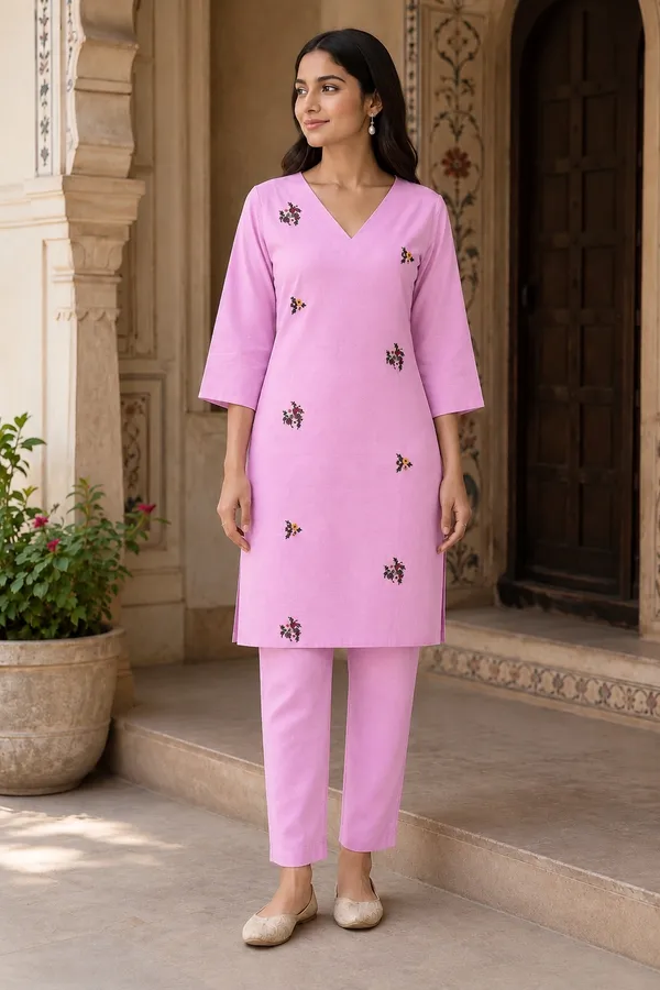 Lilac_Embroidered_Motif_Kurta_set