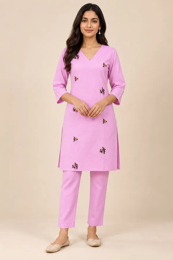 Lilac_Embroidered_Motif_Kurta_set
