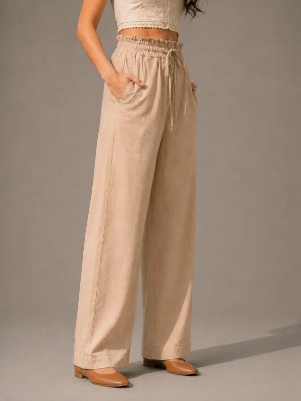 Women's_Beige_Cotton_High-Rise_Paperbag_Wide_Leg_Trousers
