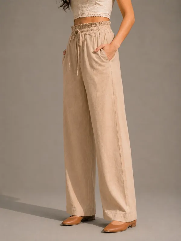 Women's_Beige_Cotton_High-Rise_Paperbag_Wide_Leg_Trousers