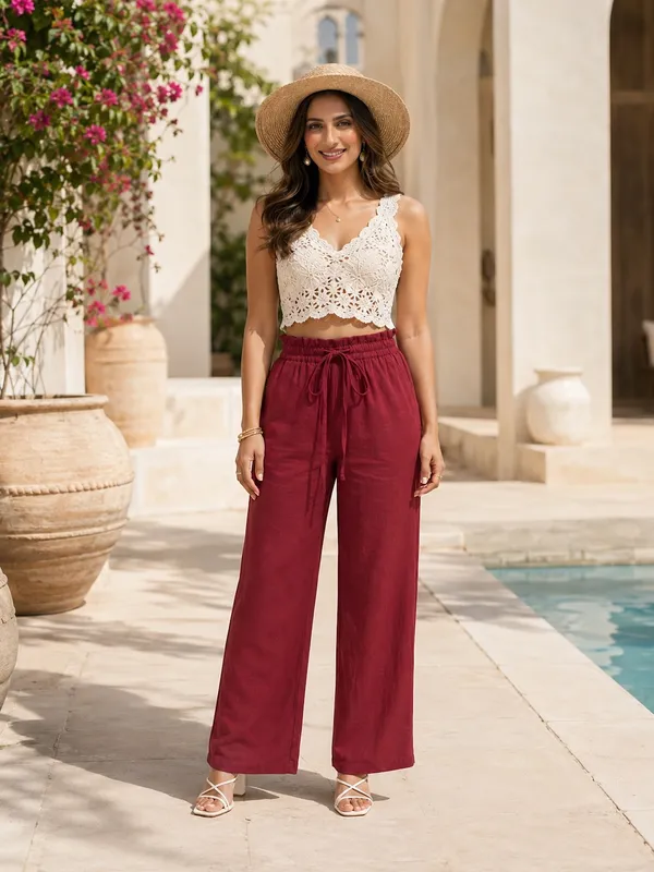 Women's_Merlot_High-Rise_Paperbag_Cotton_Wide_Leg_Trousers
