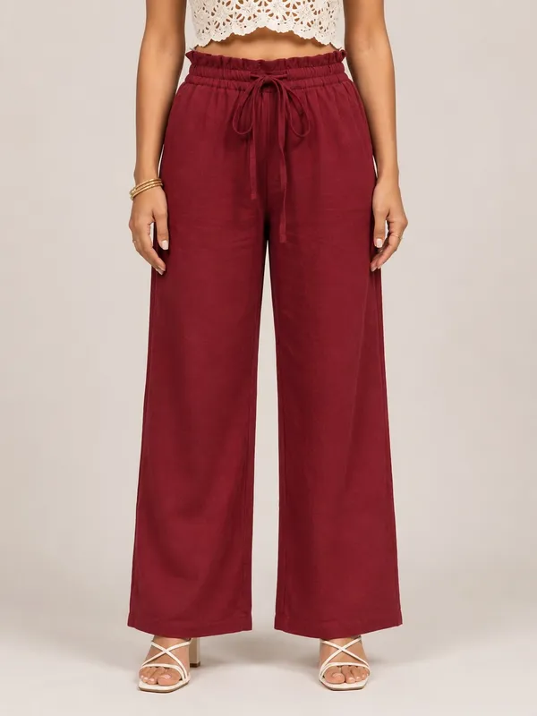 Women's_Merlot_High-Rise_Paperbag_Cotton_Wide_Leg_Trousers