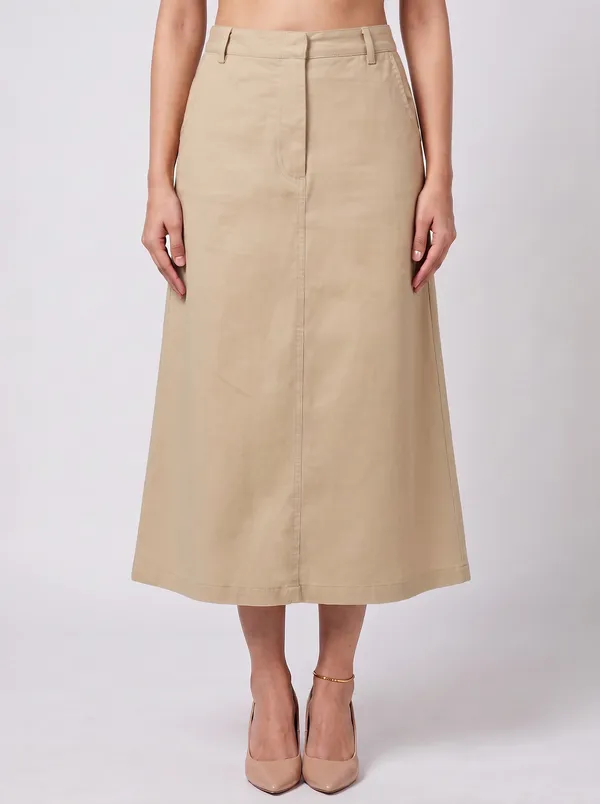 Zuri_Light_Brown_Casual_Midi_Skirt