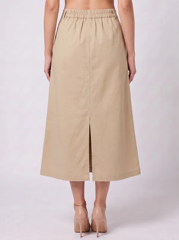 Zuri_Light_Brown_Casual_Midi_Skirt