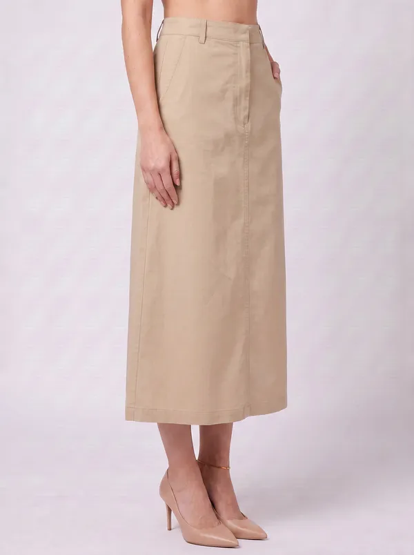 Zuri_Light_Brown_Casual_Midi_Skirt