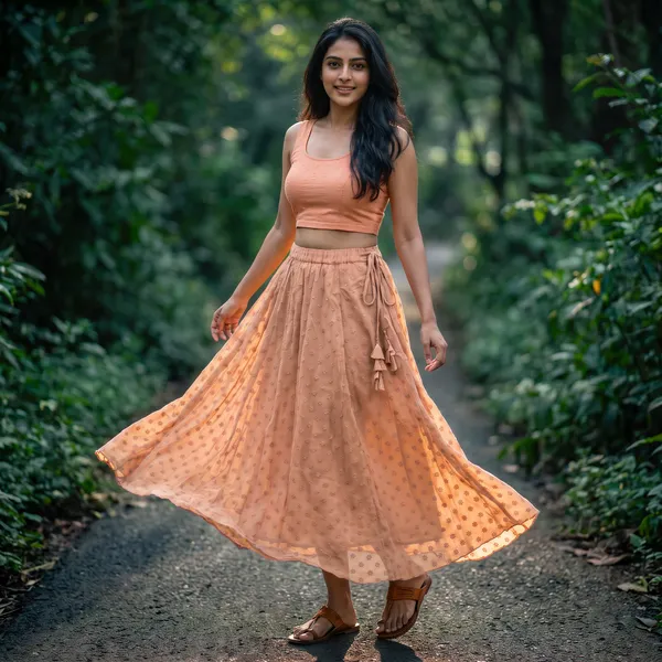 Peach_embroidered_Skirt