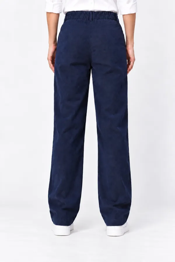ZURI_Women_Navy_Blue_100%_Cotton_Corduroy_Relaxed_Fit_Trousers