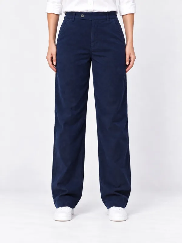 ZURI_Women_Navy_Blue_100%_Cotton_Corduroy_Relaxed_Fit_Trousers