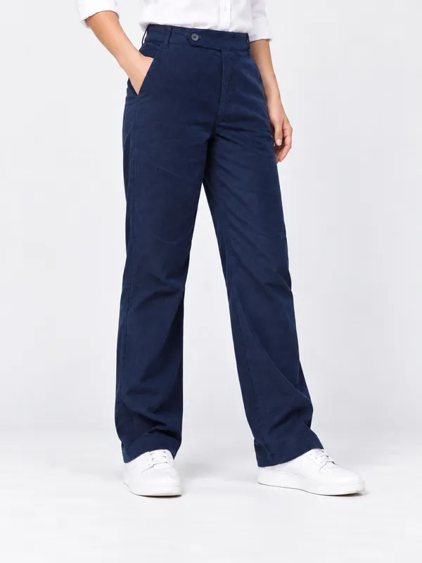 ZURI_Women_Navy_Blue_100%_Cotton_Corduroy_Relaxed_Fit_Trousers