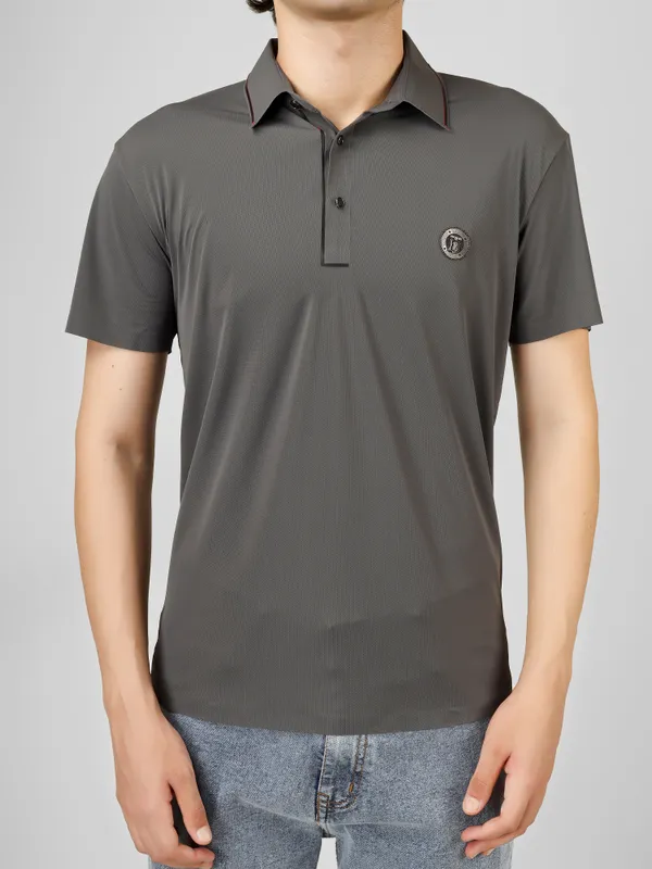 Dark_Grey_stichless_nylon_Sleeve_Classic_Fit_Textured_Polo_T-Shirt_For_Men