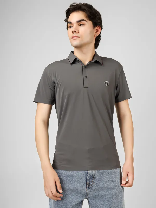 Dark_Grey_stichless_nylon_Sleeve_Classic_Fit_Textured_Polo_T-Shirt_For_Men