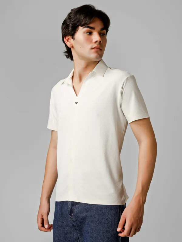 White_Nylon__V-Neck_Seamless_T-Shirt__For_Men