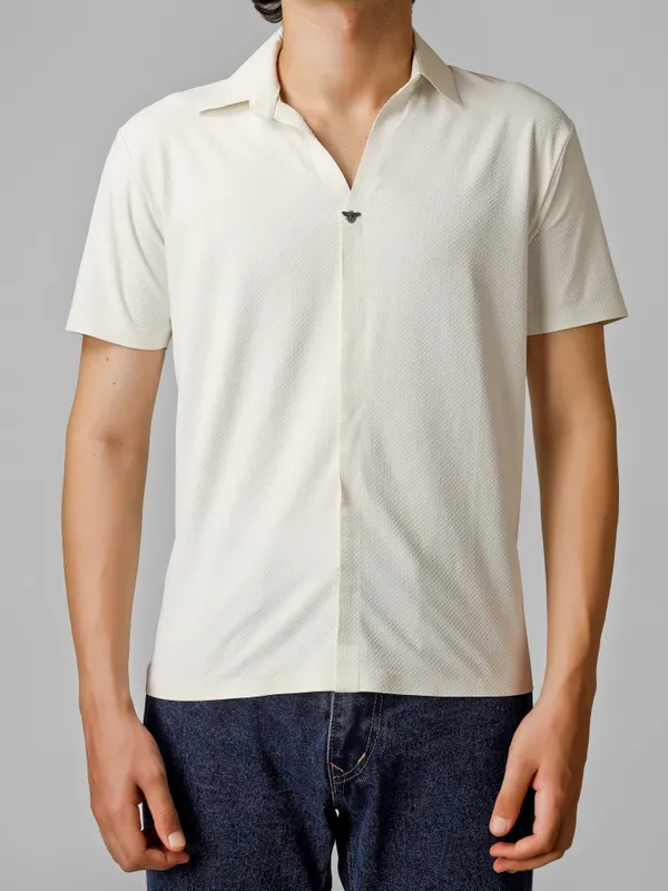 White_Nylon__V-Neck_Seamless_T-Shirt__For_Men