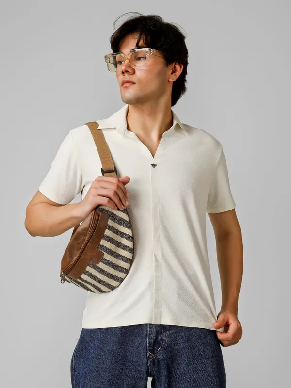 White_Nylon__V-Neck_Seamless_T-Shirt__For_Men