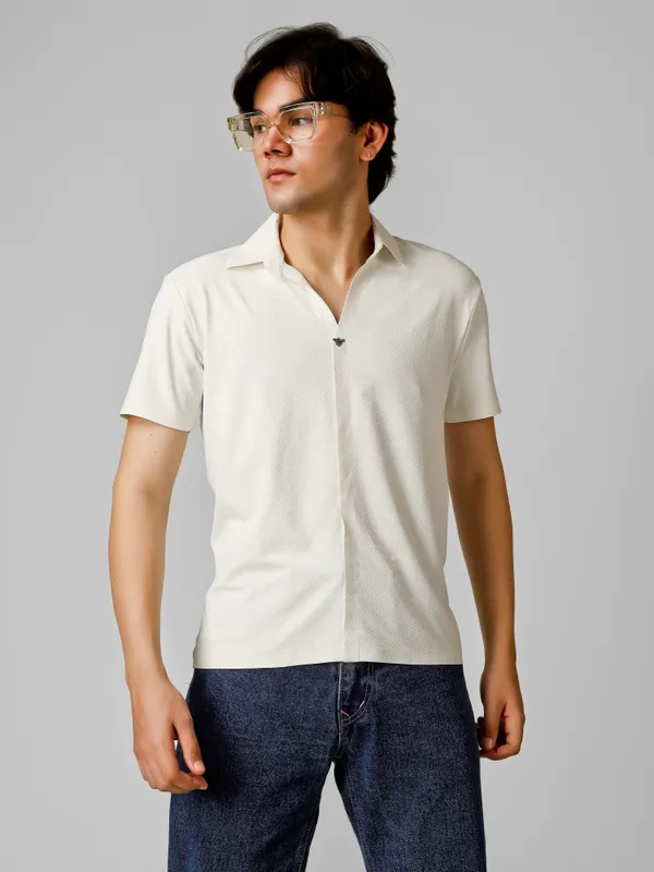 White_Nylon__V-Neck_Seamless_T-Shirt__For_Men