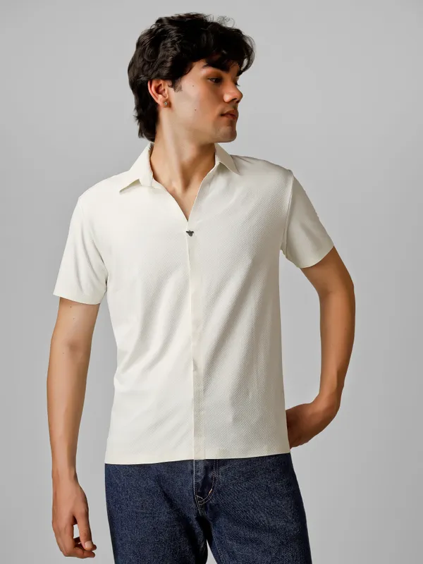 White_Nylon__V-Neck_Seamless_T-Shirt__For_Men