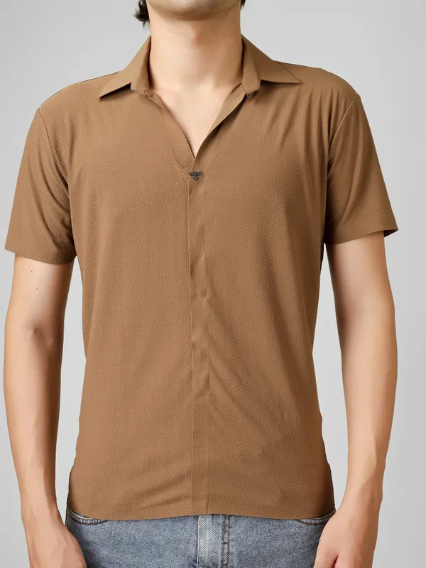 Brown_Cotton_V-Neck_Seamless_T-Shirt__For_Men