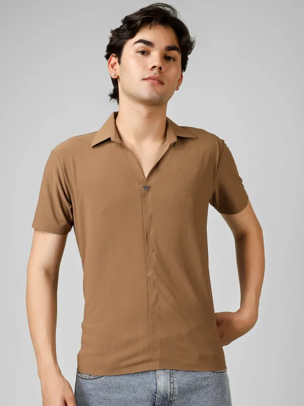 Brown_Cotton_V-Neck_Seamless_T-Shirt__For_Men