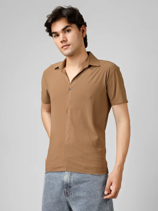 Brown_Cotton_V-Neck_Seamless_T-Shirt__For_Men