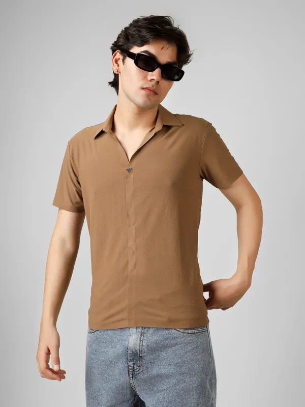 Brown_Cotton_V-Neck_Seamless_T-Shirt__For_Men