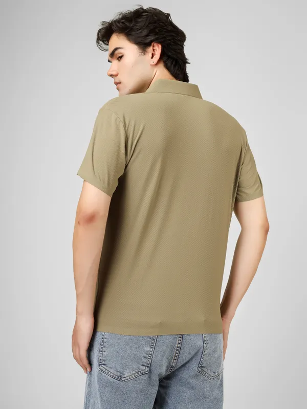 Dusty_Olive_Nylon_Textured_V-Neck_Seamless_T-Shirt__For_Men