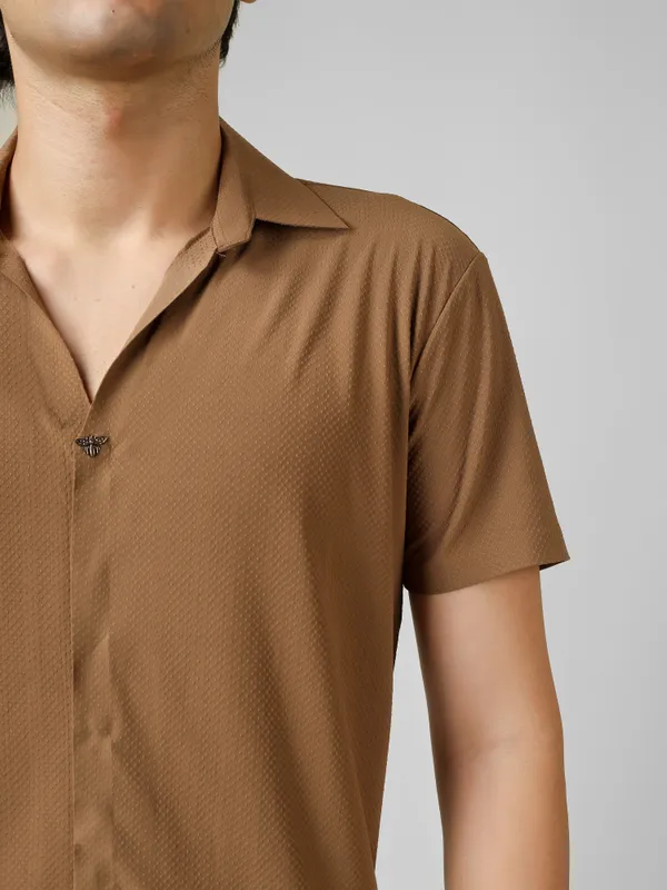 Brown_Cotton_V-Neck_Seamless_T-Shirt__For_Men
