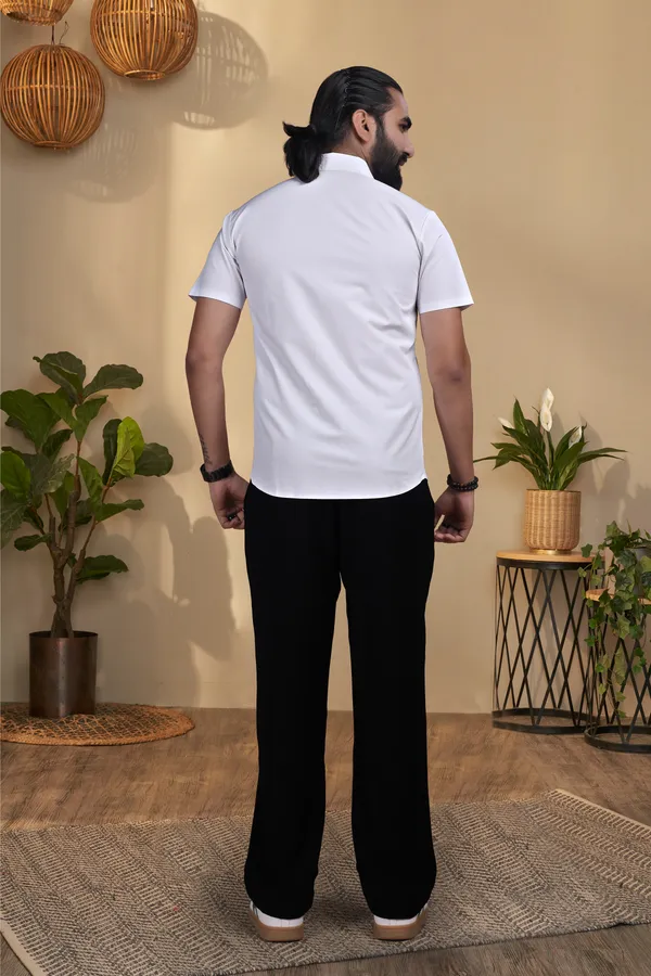 White_Nylon_knitted_Seamless_Short-Sleeve_Button_Shirt_For_Men