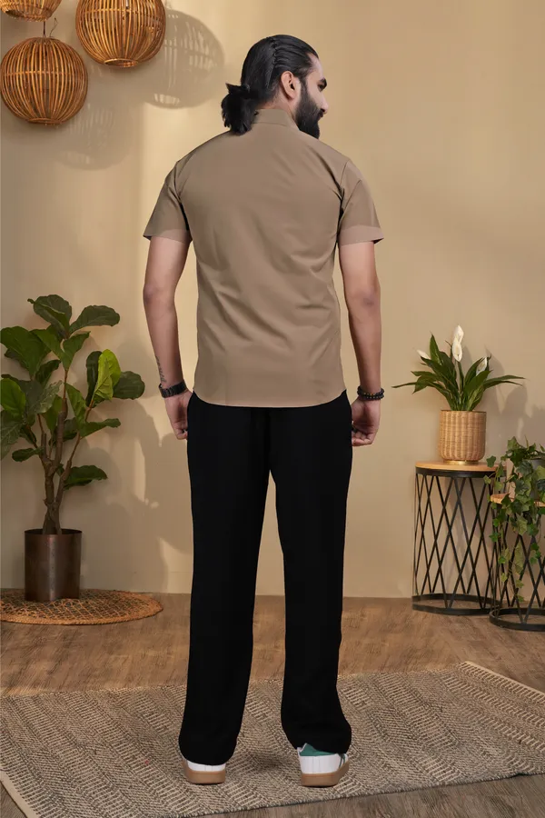 Olive_Nylon_Knitted_Seamless_Short-Sleeve_Button_Shirt_For_Men