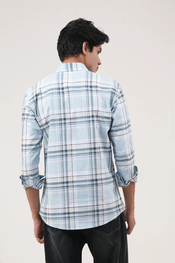 Sky_Blue_&_Black_Cotton__Full_Sleeves_Spread_Collar_Classic_Fit_Checkered_Shirt_For_Men