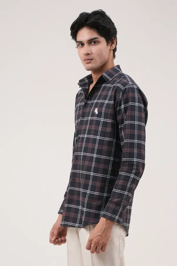 Black_Cotton__Full_Sleeves_Spread_Collar_Classic_Fit_Checkered_Shirt_For_Men