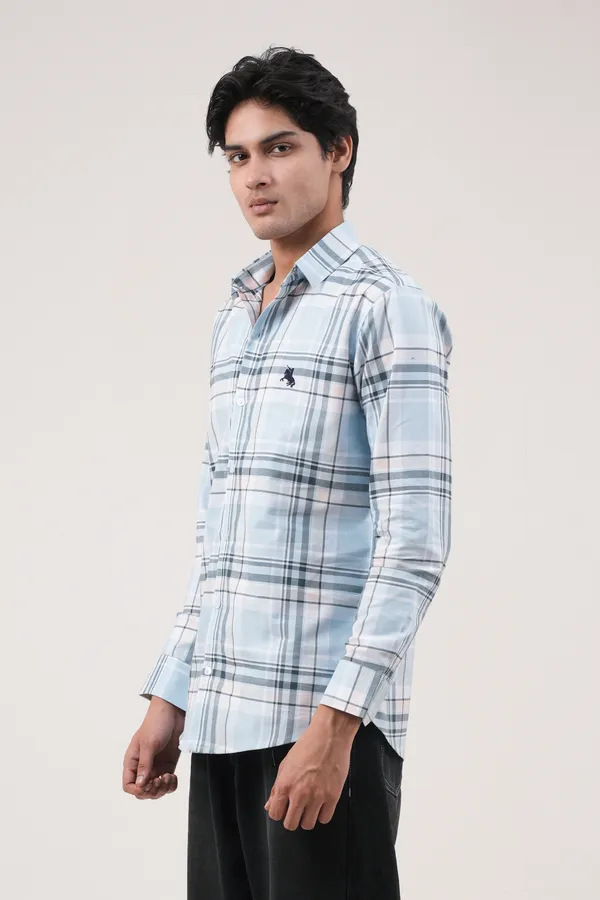 Sky_Blue_&_Black_Cotton__Full_Sleeves_Spread_Collar_Classic_Fit_Checkered_Shirt_For_Men